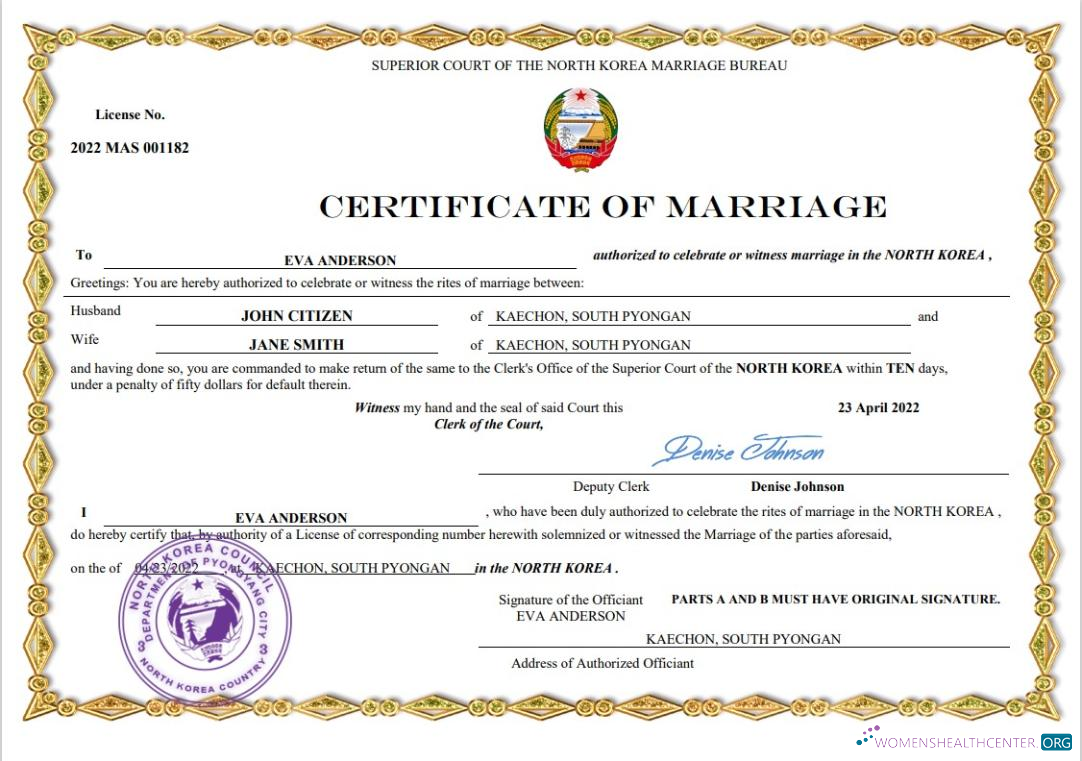 Download North Korea marriage certificate Word and PDF template Photoshop template